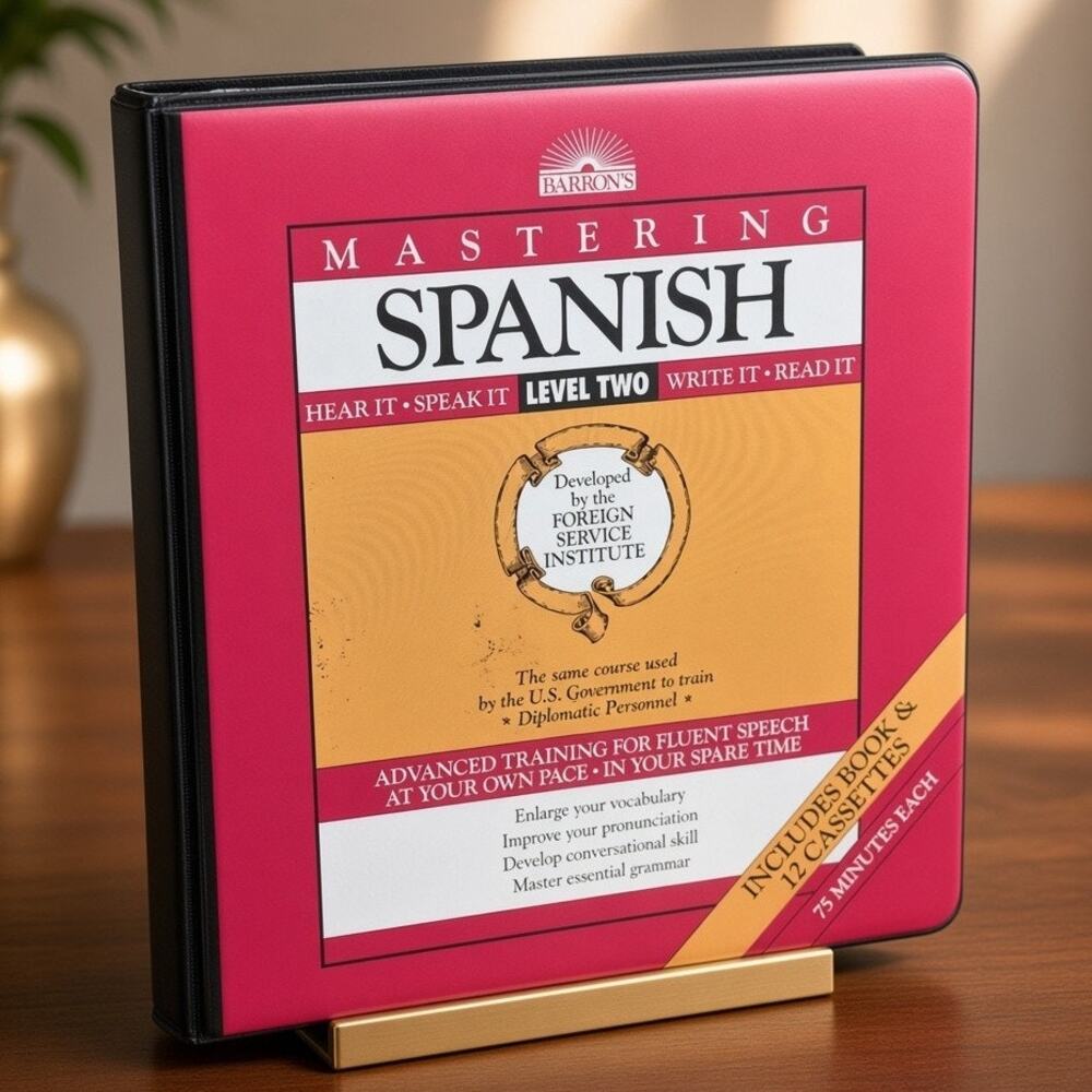 Barron's Mastering Spanish Level Two Book 12 Cassette Tape Set FSI 1992